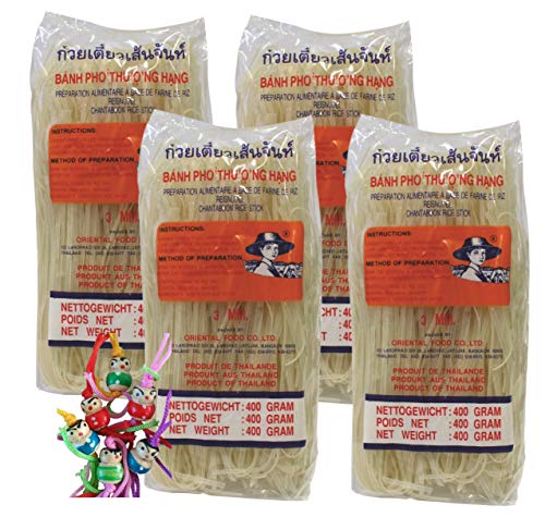 [ 4x 400g ] FARMER Reisnudeln, 3mm Banh Pho/Bandnudeln/Rice Noodle + ein kleiner Glücksanhänger gratis von Farmer