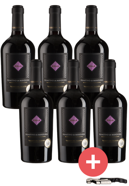 6er-Paket Zolla Primitivo di Manduria + GRATIS Korkenzieher - Farnese Vini - Weinpakete von Farnese Vini