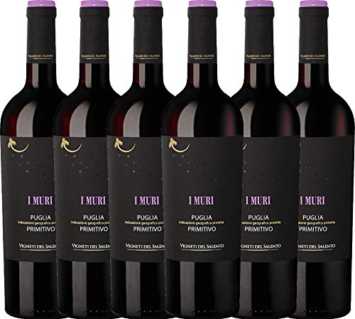 Farnese Vini 6er Paket - Muri Primitivo Puglia IGP 2020 - Vigneti del Salento mit VINELLO.weinausgießer 6 x 0,75 Liter von Farnese Vini