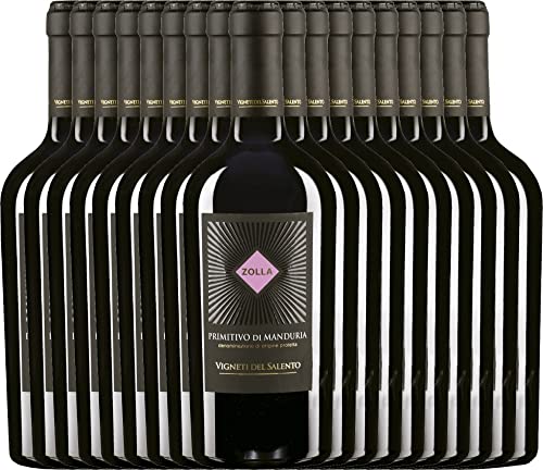 VINELLO 18er Weinpaket - Zolla Primitivo di Manduria DOP 2020 - Vigneti del Salento mit einem VINELLO.weinausgießer | 18 x 0,75 Liter von Farnese Vini