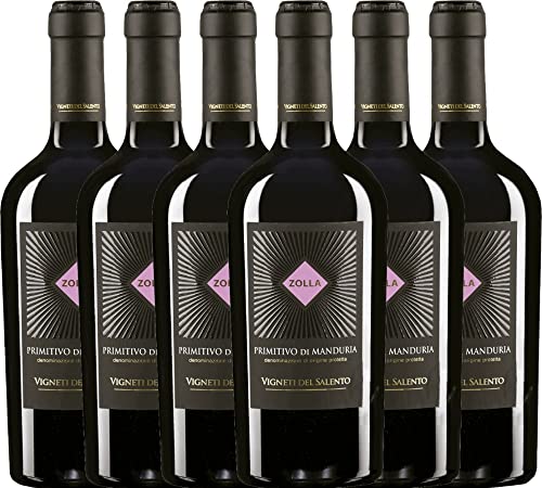 VINELLO 6er Weinpaket - Zolla Primitivo di Manduria DOP 2020 - Vigneti del Salento mit einem VINELLO.weinausgießer | 6 x 0,75 Liter von Farnese Vini