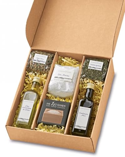 Fattoria Geschenk Set mit italienischen Spezialitäten | Präsentkorb gefüllt mit Olivenöl, Balsamico Essig und italienischen Kräutern | Feinkost Geschenkidee von Fattoria San Vincenzo