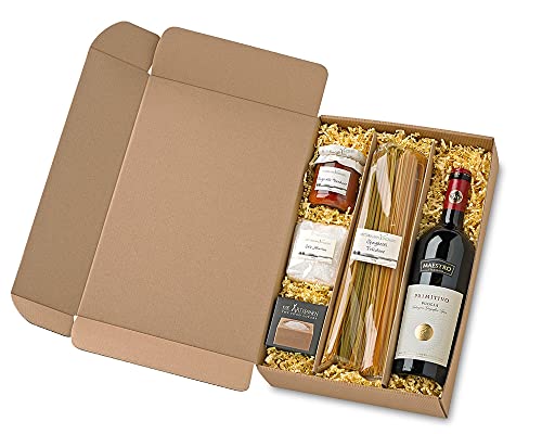 Geschenkkorb Italien Al Dente I Präsent für Kunden Geschenkbox mit Primitivo Rotwein und italienischen Spezialitäten von Fattoria San Vincenzo