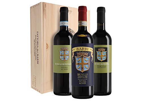 Cassetta da 3 bottiglie: Brunello e Rosso di Montalcino, Rosso dei Barbi Fattoria dei Barbi 3 bottiglie da 0,75 ℓ, Cassetta di legno von Liakai