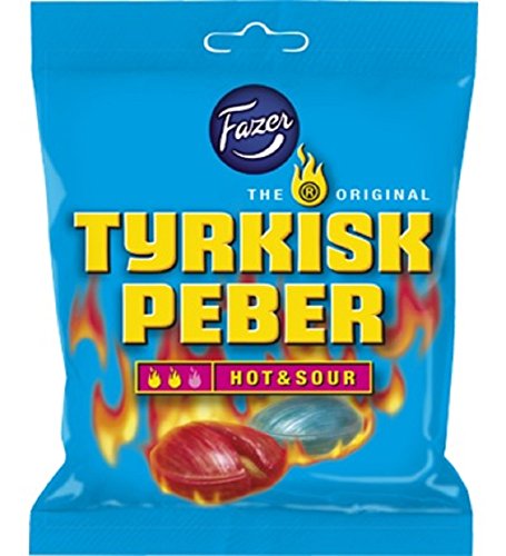 Fazer Tyrkisk Peber Hot & Sour - Finnisch Salzlakritz Salmiak Frucht Sauer Harte Gekocht Pfeffer Süßigkeiten 150g von Fazer Tyrkisk Peber