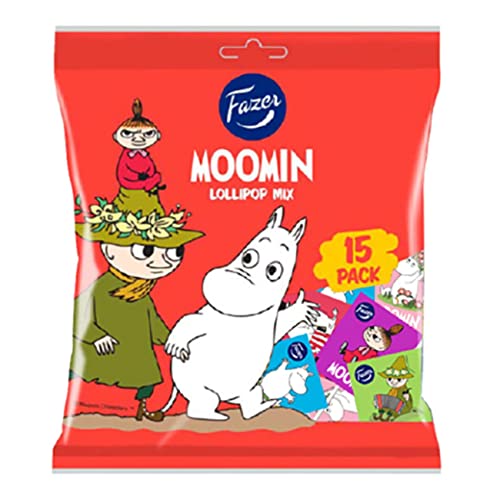 Moomin Hertz Lollipops Frucht Mix, Herzlutscher Einzeln Verpackt, Herzlollies 8g x 15er Pack von Fazer von Fazer