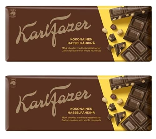 Fazer Karl Fazer dunkle ganze Haselnüsse Schokolade 2 Bars von 200 g 14,2 Unzen von Fazer