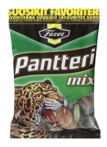 Fazer Pantteri-Mix, salziges Lakritz, Salmiak, fruchtig, Weingummi, Süßigkeiten, Süßigkeiten, 12 Beutel à 180 g von Fazer