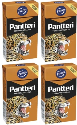 Fazer Pantteri Tervapastilleja (Panther) Salzene Lakritzpastillen Pastillen Dragees Tropfen Süßigkeiten 4 Boxen à 38 g von Fazer