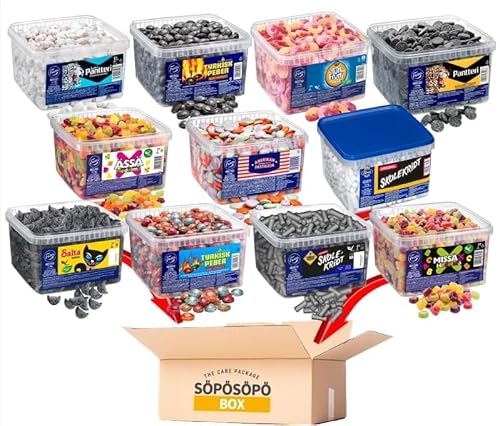 Fazer Tyrkisk Peber Box 2,2 kg (4.4lb) Customizable Bulk Candy Box Pick Any Bulk-Boxen aus über 20 Geschmacksrichtungen SÖPÖSÖPÖ BOX Finnisch schwedischen Köstlichkeiten Gummibärchen Schokolade Lakritze Salmiakki Großhandel Care-Paket und Geschenk (SOPOSOPO) von SÖPÖSÖPÖ