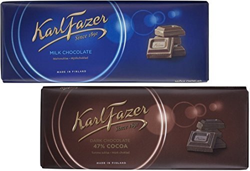 Karl Fazer Blue Original Milk Chocolate Bar and 47% Dark Chocolate Bar - 200 g / 7.05 oz each by Karl Fazer von Fazer