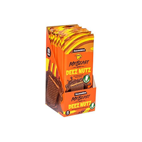 Feastables MrBeast Chocolate Bars/Schokoladetafeln (10 x 60g) - Das schokolade geschenk für das echte Biest. (Deez Nutz/Peanut Butter) von Feastables