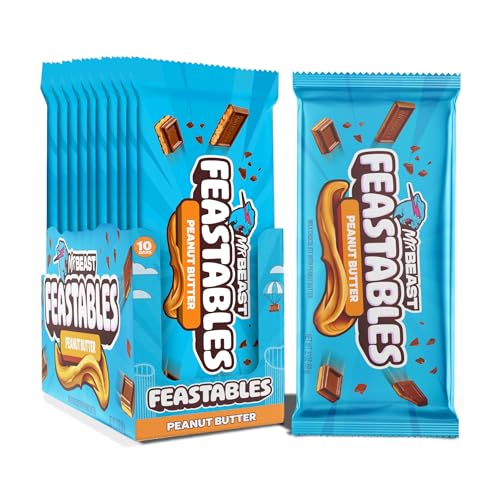 Feastables MrBeast Chocolate Bars/Schokoladetafeln (10 x 60g) - Das schokolade geschenk für das echte Biest. (Deez Nutz/Peanut Butter) von Feastables