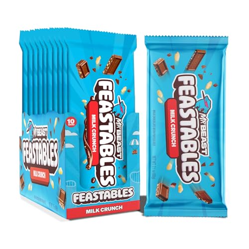 Feastables MrBeast Chocolate Bars/Schokoladetafeln (10 x 60g) - Das schokolade geschenk für das echte Biest. (Milk Chocolate Crunch) von Feastables