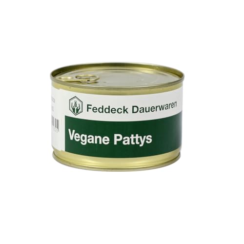 Vegane Pattys – 400 g | Haltbares Fertiggericht in der Dose | Bis zu 10 Jahre MHD | Sofort verzehrfertig, kalt & warm genießbar | Vegane Notfallnahrung, Outdoor-Essen, Vorrat von Feddeck