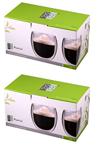 Feelino Latte Macchiato Gläser Doppelwandig, 4er-Set Kaffee Gläser, Doppelwandige Thermo-Gläser, Isolierte Cappuccino Tassen aus Glas, Handgemachtes Glas für Tee und Eiskaffee, 400ml Kaffeegläser Feelino Latte Macchiato Gläser Doppelwandig, 4er-Set Kaffee Gläser, Doppelwandige Thermo-Gläser, Isolierte Cappuccino Tassen aus Glas, Handgemachtes Glas für Tee und Eiskaffee, 400ml Kaffeegläser von Feelino