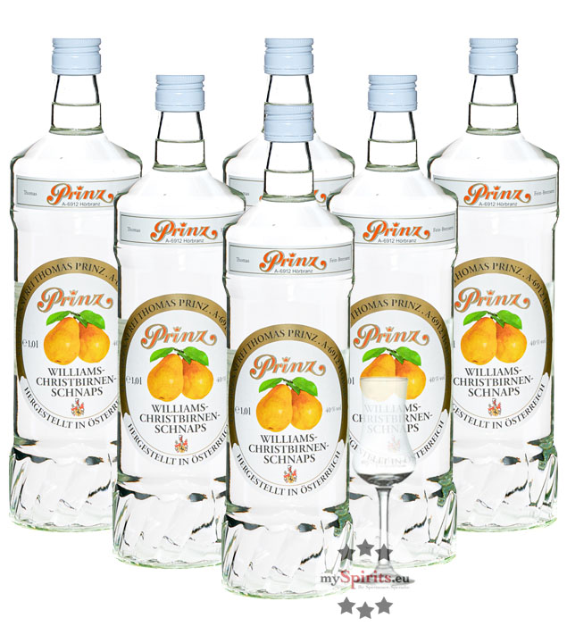 6 x Prinz Williams-Birnen Schnaps + gratis Schnapskelch (40 % Vol., 6,0 Liter) von Fein-Brennerei Prinz