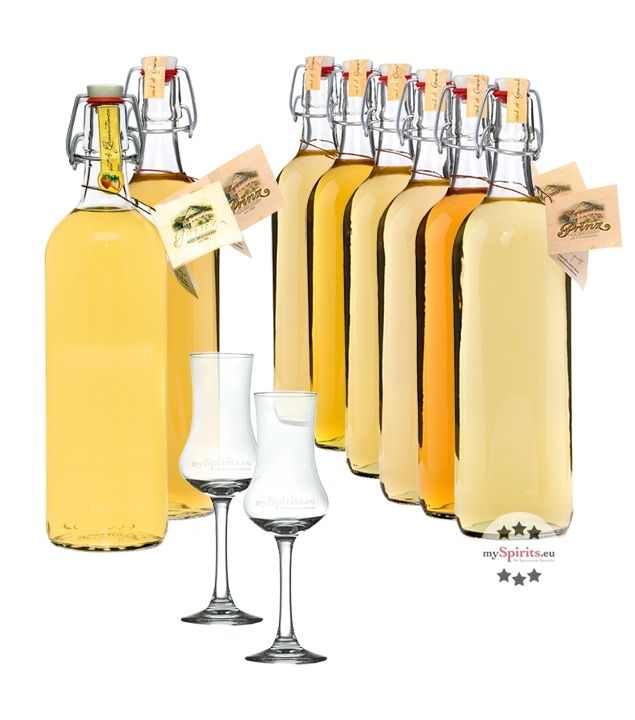 Prinz Alte Sorten Vorteils-Paket 8 Flaschen + 2 x Kelchglas (41 % Vol., 8,0 Liter) von Fein-Brennerei Prinz