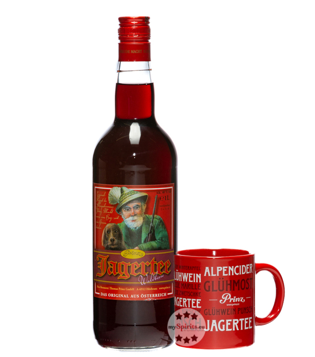 Prinz Jagertee Waldbeer mit Tasse (40 % Vol., 1,0 Liter) von Fein-Brennerei Prinz