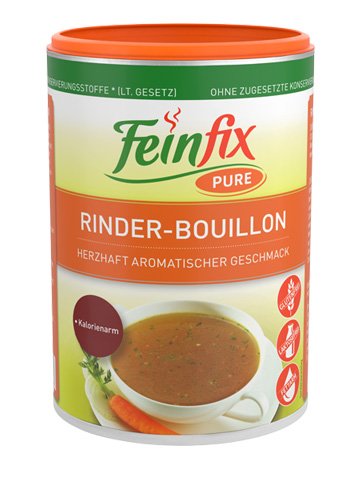 Feinfix Pure Rinder Boullion 220g für 11 Liter Suppen-Brühe | Suppenbrühe ohne Konservierungsstoffe | Suppen Rinderbrühe glutenfrei | Suppe aus Rinderfleischextrakt Kalorienarm kochen | C7-JMMY-1XMH von FeinFix