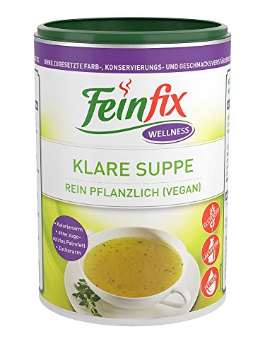 Feinfix Wellness Klare Suppe 220g (11 Liter Suppe) Zuckerarm Kalorienarm ★ Suppenpulver / Suppenbrühe / Suppenwürze Vegan ✓ Suppenbrühe ohne Geschmackverstärker / Farbstoffe ✓ Gemüsebrühe B0-ZQNH-MK80 von FeinFix