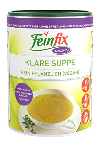 Feinfix Wellness Klare Suppe 540g (27 Liter Suppe) Zuckerarm Kalorienarm ★ Suppenpulver / Suppenbrühe / Suppenwürze Vegan ✓ Suppenbrühe ohne Geschmackverstärker / Farbstoffe ✓ Gemüsebrühe D1-CYED-BPHG von FeinFix