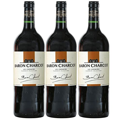 Baron Charcot rouge Vin de Pays de l'Herault Rotwein Wein trocken Frankreich I FeinWert Paket (3 x 1,0l) von FeinWert