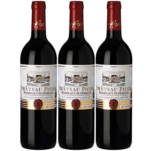 Château Picon Bordeaux superieur AOC Rotwein Wein trocken Frankreich I FeinWert Paket (3 x 0,75l) von FeinWert