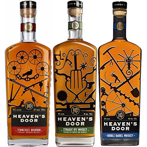 Heaven's Door TRIO Pack handgefertigter amerikanischer Tennessee Whiskey I Visando Paket (Straight Bourbon 0,7l & Straight Rye 0,7l & Double Barrel 0,7l) von FeinWert