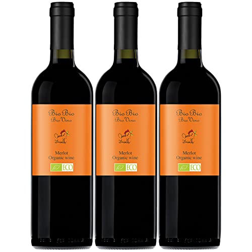 Merlot IGT Bio Bio Bio Rotwein Wein trocken Italien I Visando Paket (3 x 0,75l) von FeinWert
