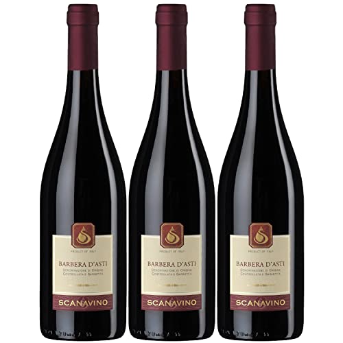 Scanavino Barbera d'Asti DOC Rotwein Wein trocken Italien I Visando Paket (3 x 0,75l) von FeinWert