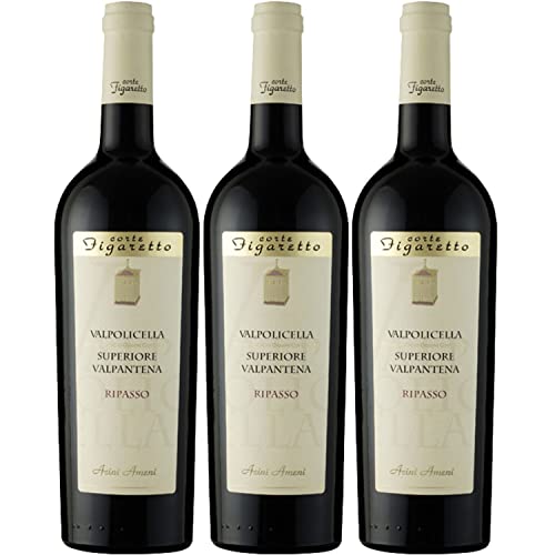 Valpantena Ripasso Valpolicella Superiore DOC Corte Figaretto Rotwein Wein trocken Italien I Visando Paket (3 x 0,75l) von FeinWert