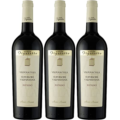 Valpantena Ripasso Valpolicella Superiore DOC Corte Figaretto Rotwein Wein trocken Italien I Visando Paket (3 x 0,75l) von FeinWert