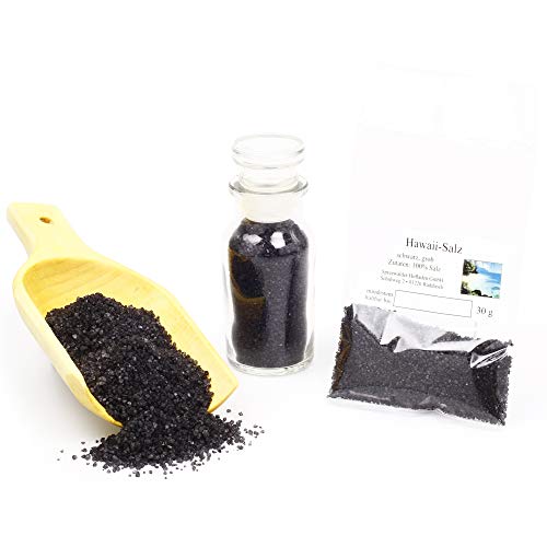 Hawaiisalz, Hawaii Salz schwarz, Black Lava Salt, unjodiertes Salz Hawaii, Gourmetsalz, Meersalz grob, Dekorsalz, Fingersalz, glutenfrei, 30g von Feine Würze