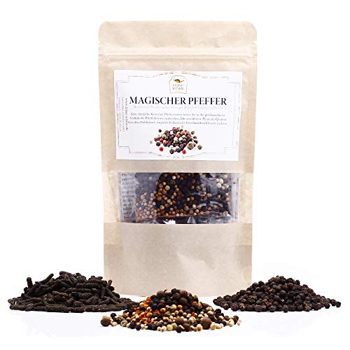 Magischer Pfeffer Set | 3-mal Gorumet-Pfefferkörner | exotische Pfeffersorten | Premium-Qualität für Pfeffermühle mit Rezept | glutenfrei | 60g Magischer Pfeffer Set | 3-mal Gorumet-Pfefferkörner | exotische Pfeffersorten | Premium-Qualität für Pfeffermühle mit Rezept | glutenfrei | 60g von Feine Würze