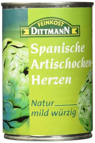 Feinkost Dittmann Spanische Artischockenherzen Natur, Mild-Würzig - 390g, 1er Pack – Hochwertige, Delikate Artischockenherzen aus Spanien, Ideal für Antipasti, Salate & Mediterrane Gerichte von Feinkost Dittmann