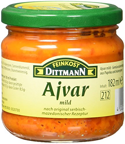 Dittmann Ajvar mild, Gemüsezubereitung aus Paprika und Auberginen nach original serbisch-mazedonischer Rezeptur, 6er Pack (6 x 182 ml) von Feinkost Dittmann