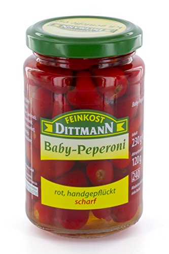 Feinkost Dittmann Baby Peperoni rot, handgepflückt, scharf, 6er Pack (6 x 230 g) von Feinkost Dittmann