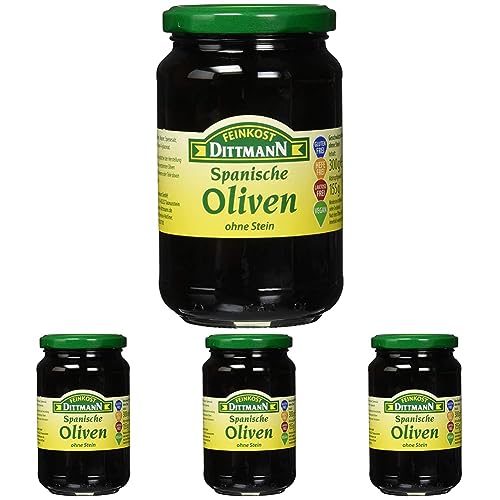 Feinkost Dittmann Geschwärzte Oliven ohne Stein, 4er Pack (1 x 300 g) von Feinkost Dittmann