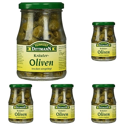 Feinkost Dittmann Kräuter Oliven, grün ohne Stein, 170g (Packung mit 5) von Feinkost Dittmann