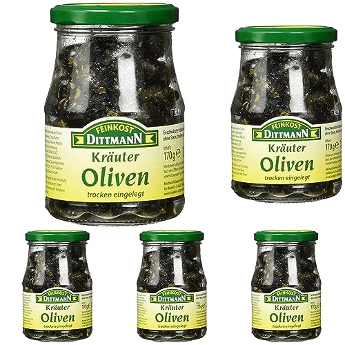 Feinkost Dittmann Kräuter-Oliven trocken eingelegt (1 x 170 g) (Packung mit 5) von Feinkost Dittmann