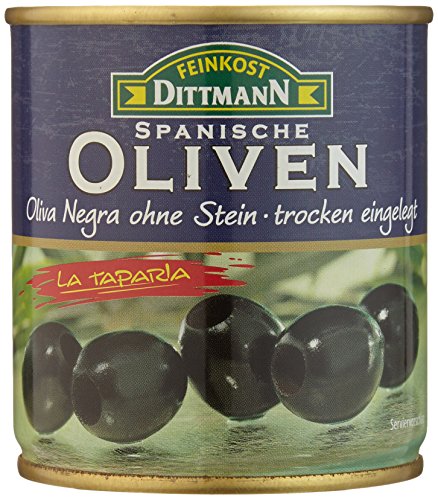 Feinkost Dittmann Oliven Schwarz Trocken ohne Stein, 8er Pack (8 x 85 g) von Feinkost Dittmann