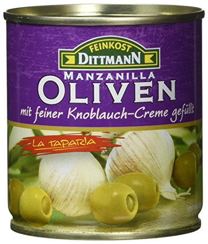 Feinkost Dittmann Oliven gefüllt mit Knoblauchcreme, 8er Pack (8 x 85 g) von Feinkost Dittmann