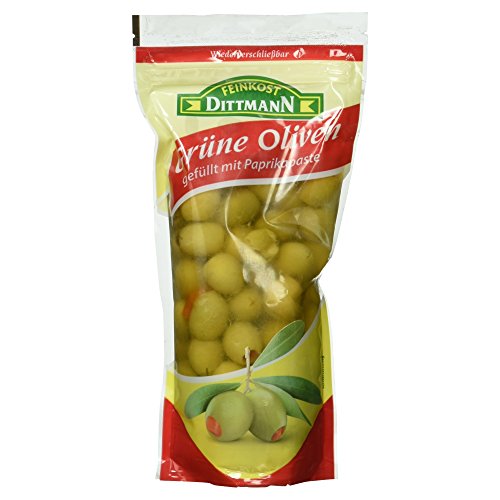 Feinkost Dittmann Oliven gefüllt mit Paprikapaste, 485g, Abtropfgewicht 250g von Feinkost Dittmann