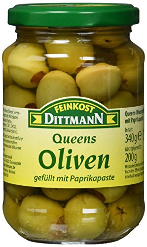 Feinkost Dittmann Queens-Oliven gefüllt mit Paprikapaste Glas, 3er Pack (3 x 340 g) von Feinkost Dittmann
