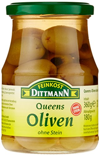 Feinkost Dittmann Queens-Oliven grün, ohne Stein (1 x 360 g) von Feinkost Dittmann
