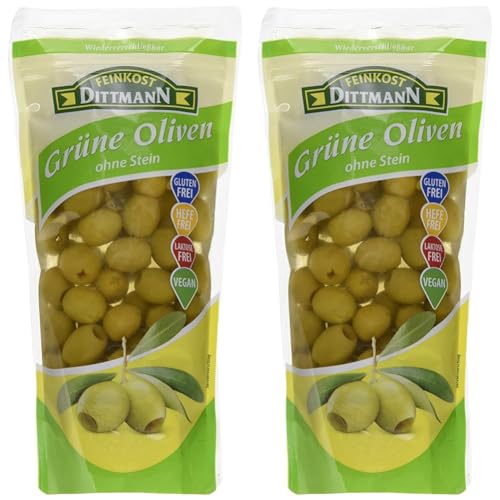 Gourmet Oliven grün ohne Stein 485g Beutel (Packung mit 2) von Feinkost Dittmann