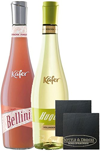 Feinkost Käfer Set 1 x Hugo und 1 x Bellini 0,75 Liter + 2 Schieferuntersetzer ca. 9,5 cm von Feinkost Käfer