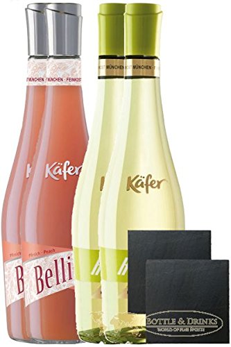 Feinkost Käfer Set 2 x Hugo und 2 x Bellini 0,75 Liter + 2 Schieferuntersetzer ca. 9,5 cm von Feinkost Käfer