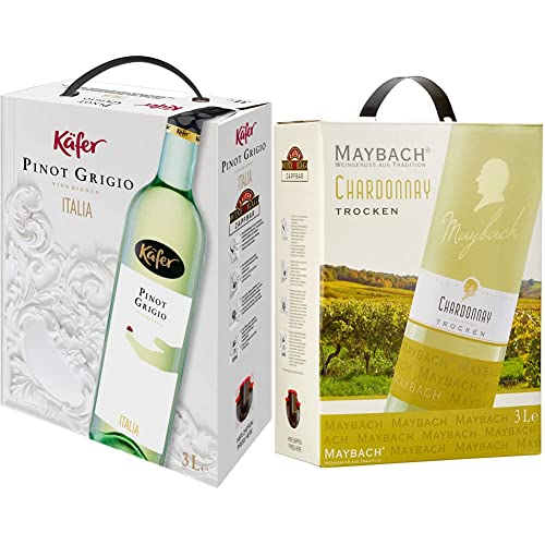 Käfer Pinot Grigio trocken (1 x 3.0 l) & Maybach Chardonnay trocken (1 x 3 l) Bag-in-Box von Feinkost Käfer
